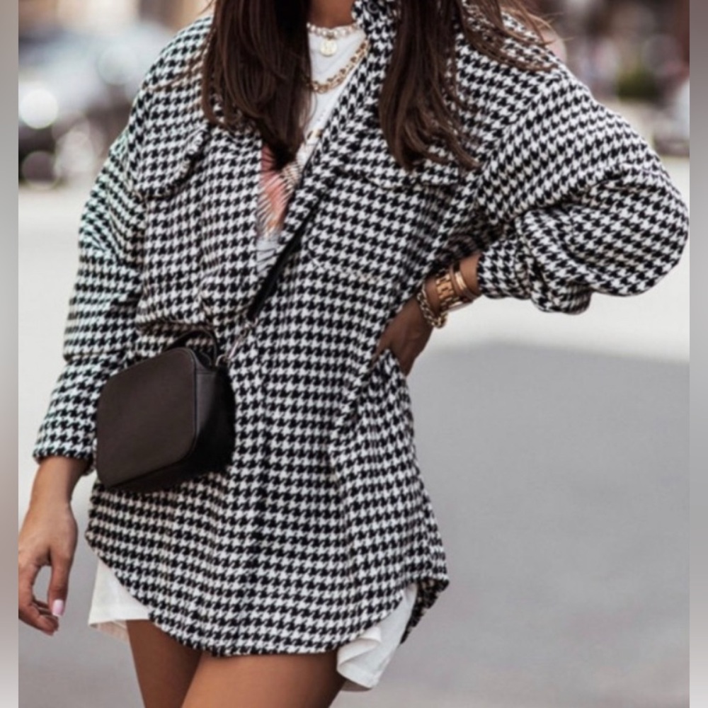 Brand New Ladies Black and White Herringbone Shacket